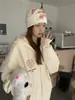 Moletom com capuz feminino, versão coreana outono e inverno, novo estilo americano 2026, cardigã com zíper, solto e casual, jaqueta com forro de fleece e espessada