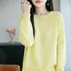 Suéter Pulôver Feminino Versátil de Manga Longa com Gola Redonda Grosso 100% Algodão Puro para Outono e Inverno Estilo Coreano Simples Top 100% Algodão