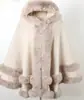 Chal de Estilo Nuevo con Cuello de Piel Suelto, Capa Grande Gruesa Tejida a Prueba de Frío de Imitación Cachemira, Capucha de Piel de Doble Capa