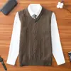 Colete de Tricô Gola V Liso para Homens, Novo Colete da Moda Outono e Inverno para Jovens e Meia-Idade, Tricô Casual de Negócios