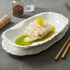 Prato de Peixe com Padrão de Pedra de Fábrica Prato para Peixe Cozido Prato de Jantar Cerâmico Criativo Distinto Louça Oval Prato de Sopa 12 Polegadas
