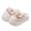 Pantuflas de Algodón Peluche con Lazo para Niñas, Pantuflas Gruesas de Felpa Cálidas Antideslizantes de Punta Cerrada con Piel para Mujer, Otoño Invierno