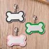 Metal blanco listado joya para mascotas colgante logo impreso tarjeta de identidad grabada color marco de hueso marca de perro