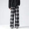 Calça de Lã Masculina de Perna Larga Estilo Solto Preguiçoso Transfronteiriça Nova Tendência de Calças Casuais Xadrez Masculinas para Primavera e Outono