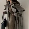 Elegante abrigo de lana de doble botonadura con cinturón abrigo de lana grueso de longitud media