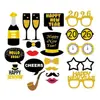 Transfronterizo 20 Piezas de Purpurina 2026 Decoraciones Divertidas para Nochevieja Polvo Negro Dorado Feliz Año Nuevo Accesorios para Fotos Máscaras