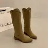 Zapatos Marrones Ante Mate Sin Cordones Hebilla Metálica Botas de Moda Fácil de Poner Plegables Talla Grande Nuevo Estilo Chino Pueden Adelgazar Estilo Occidental Caña de Bota