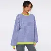Amazon Comércio Exterior Transfronteiriço Estilo de Rua Moda Tendência Personalidade Moletom Listrado Manga Lanterna Solta Blusa Color Block para Mulheres