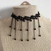 Acessórios Transfronteiriços Europeus e Americanos Colar de Renda com Pingente de Cristal de Imitação e Borla para Mulheres Celebridade da Internet Harajuku Choker Colar Gargantilha Trendy