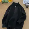 Suéter de tricô com meia-gola alta e zíper para homens, moda outono e inverno, estilo solto e casual, top liso, malha versátil
