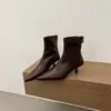 Botines ajustados de punta fina estilo coreano para mujer, nuevo modelo otoño e invierno 2026, botines elásticos elegantes y versátiles, botines cortos de felpa de tacón alto para mujer