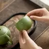 Taza de Huevo de Mandarina Verde con Chispas Doradas Taza Pequeña de Cerámica Mandarina Verde Taza de Té Kung Fu Taza Personal para el Hogar Taza de Té Nuevo Chinoiserie