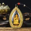 Colgante Amuleto Tailandés Chapado en Oro Real, Oro Rosa y Buda de Cuatro Caras Tipo Zorro Incrustado con Diamantes, Buda de la Medicina, Colgante de Deidad Guardiana de Tarjeta de Oro