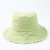 Chapéu de Pescador com Borda Crua Estilo Coreano para Mulheres Primavera e Verão Fino com Borda Desfiada Chapéu de Sol Cor Pura Moda Retrô Chapéu de Bacia Lavado Antigo