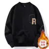 Suéter de Forro Polar Pullover para Hombre Cuello Redondo Otoño e Invierno Bordado Engrosado Camiseta Base Top Cálido Impresión Diaria Moda