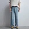 2026 Nueva Marca Americana de Moda Urbana Pantalones Rectos Sueltos Jeans Cropped Lavado Vintage Azul Claro Algodón