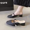 Pantuflas Baotou para Mujer Verano Conjunto Primavera y Verano Nuevo Estilo Coreano Estilo Francés de Noche Elegantes plateadas Zapatos Individuales Sandalias de Tacón Grueso