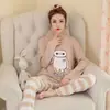 Pijama Delgado de Otoño e Invierno para Mujer, Estilo Dulce Casual, Top de Manga Larga con Cuello Redondo + Pantalones Largos, Conjunto de Ropa para el Hogar Petite