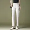Pantalones Casuales de Hilo de Hielo de Dos Tonos de Cáñamo Estilo Chino de Nueve Puntos Verano Adelgazantes de Cintura Alta para Mujer de Mediana Edad Primavera y Otoño