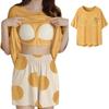 Pijama Todo en Uno con Espacio para Almohadilla de Lactancia para Mujer Verano 2025 Nuevo Cárdigan de Manga Corta con Pantalones Cortos Verano Dibujos Animados Talla Grande Ropa para el Hogar