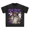 Camiseta de manga corta estampada de hip hop retro transfronteriza de lil durk Lavado vintage pesado cuello pequeño cuello redondo algodón puro