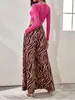 Calça Wide Leg Estampa Zebra Feminina Cintura Alta Fluida Solta Perna Reta Longa 2026 Nova Bolso Lateral Calça Casual Atacado