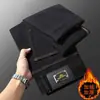 Jeans preto de alta qualidade italiano em Lyocell, não desbota, para homens, novo estilo outono e inverno, skinny slim-fit, stretch, forrado com fleece, moderno