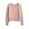 Suéter de Color Sólido Estilo Fresco Estilo Simple Versátil para Mujer Primavera y Otoño Nuevo Cuello Cuadrado Básico Elegante Suéter Pulóver Adelgazante