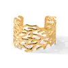Pulsera Ancha de Acero Inoxidable en Oro de 18K Procesada y Personalizada, Pulsera Abierta que No se Desvanece, Joyería de Mano de Alta Gama, Joyería de Acero de Titanio