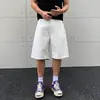 Shorts de Mezclilla Lisos en Blanco y Negro para Hombre, Verano, Corte Limpio, Holgados, Rectos, Pierna Ancha, Algodón Puro, Casual, Versátiles, de Cinco Puntos
