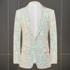 Chaqueta de Traje Cantante Masculino Anfitrión de Banquetes Ropa Formal Actuación en Escenario Coro Pantalones Ajustados Traje con Bloques de Color