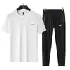 Conjunto de Verão Masculino Novo para Casal Transfronteiriço Camiseta de Seda Gelada Respirável Fresca Calça Longa Esportiva Casual Conjunto de Duas Peças para Homem