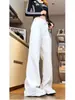 Estilo viejo dinero textura caída casual versátil pantalones de traje a rayas rectos holgados pantalones blancos perezosos relajados pantalones de pierna ancha