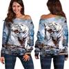 Top transfronterizo con estampado de tigre 3D, ropa nueva europea y americana para mujer, suéter de hombros descubiertos para mujer, top de hombro oblicuo para mujer, camisa básica para mujer