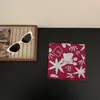¡Pequeña literatura y arte gris! Pañuelo Cuadrado Pequeño de Algodón Estampado Azul y Rojo Vintage Estilo Coreano Pañuelo Versátil de Alta Calidad