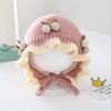 Gorro de lana para bebé nuevo otoño e invierno Borde de loto gorro cálido para niña recién nacida protección para las orejas a prueba de viento gorro tejido