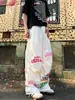 Pantalones de Verano para Hombre con Estampado de Letras Americanas de Pierna Ancha de Secado Rápido, Holgados Estilo Hip-Hop Paracaidista, Protección Solar, Pantalones Casuales