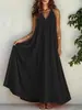 Vestido longo casual sem mangas com bolsos, drapeado e rodado para praia, estilo TikTok Amazon cross-border
