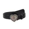 2026 Nueva Hebilla de Presión de Metal en Forma de Corazón Cinturón Versátil Simple Retro para Mujer Cinturón Decorativo para Jeans Moderno