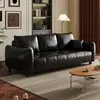 Sofá de cuero encerado vintage, adecuado para apartamentos pequeños, estilo minimalista italiano, de dos o tres plazas, diseño de líneas rectas, sofá de cuero moderno de mediados de siglo