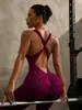 Comércio Exterior Transfronteiriço Europeu e Americano Macacão de Yoga Sem Costura com Costas Cruzadas Estampado de Leopardo Feminino Macacão Esportivo para Fitness Feminino