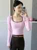 Roupas de Yoga de Cor Contrastante para Mulheres com Tops Acolchoados, Corte Justo, Emagrecedor, Pilates, Corrida, Esportes, Fitness, Manga Longa Dopamina