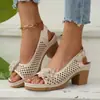Sandalias de Tacón Alto Florales de Talla Grande Transfronterizas para Mujer Verano 2025 Nuevas Sandalias con Hebilla de Tacón Grueso Moda Europea y Americana para Mujer