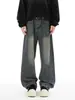 Jeans de mezclilla lavada estilo retro americano para hombre, estilo de alta calle de moda, resistentes, sensación de alta gama, pierna ancha holgada, pantalones rectos con caída