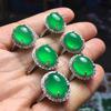 Nuevo anillo de calcedonia verde emperador natural, anillo verde sol esmeralda, superficie chapada en plata 925 con incrustaciones, anillo ajustable para mujer.