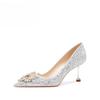 Sapatos de Casamento Femininos 2024 Novo Estilo Temperamento High-end Salto Agulha Francês Sapatos de Noiva Chinesa Salto Alto Vermelho