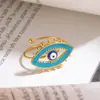 Roda Gigante Estilo Europeu e Americano Anel Olho Azul Maligno Moda da Moda Aço Inoxidável Banhado a Ouro Anel Aberto Ajustável para Mulheres