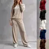 Otoño Invierno 2026 Nuevo Conjunto de Terciopelo Transfronterizo Europeo y Americano Holgado Casual Sudadera con Capucha Pantalones de Pierna Ancha Conjunto de Dos Piezas de Moda Ropa para Mujer