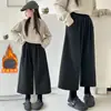 Calças Largas com Forro de Fleece para Meninas, Calças Boot Estilosas Infantis, Calças Espessas para Outono e Inverno, Calças Tendência Oito Pontos de Celebridade da Internet para Meninas