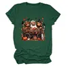 Camiseta feminina da Amazon Wish, transfronteiriça europeia e americana, de caimento solto, com estampas de bezerro de três cabeças, abóbora em carroça e folha de bordo, gola redonda, mangas curtas